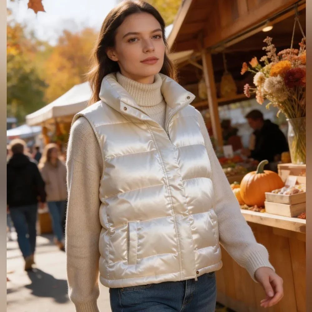Talbots Women's White/ivory Puffer Vest down size L P
